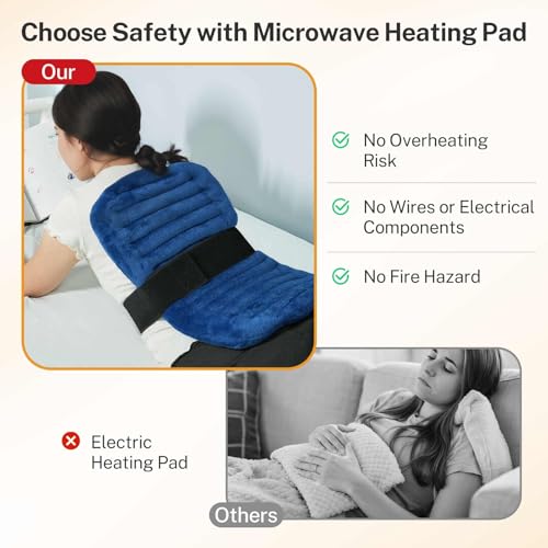 Extra Large Heating Pad Microwavable for Back with Moist Heat, Flaxseeds Heating Pads for Full Back, Neck and Shoulders, Stomach Cramps, and Muscle Aches,for Both Hot and Cold Therapy - Navy Blue