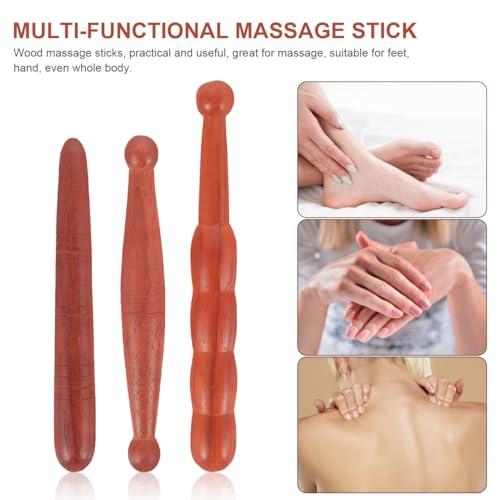 Healifty 3Pcs Wooden Reflexology Sticks Foot Hand Massage Wooden Stick Tools Thai Face Neck Back Waist Massager Trigger Points
