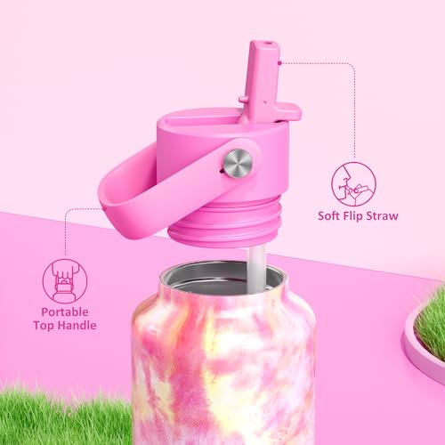 POWCAN 18 oz Insulated Water Bottle: Leakproof, Lightweight, BPA-Free, Cupholder Friendly, Stainless Steel Water Bottle with Straw for Girl, Outdoors, Sport, Daily, Classroom, School (Citrus Dream) - color: Citrus Dream