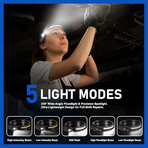 Headlamp Rechargeable (2-Pack), LED Head Lamp Flashlight, 230° Wide Beam Headband Light, 400 Lumen Super Bright, USB-C Rechargeable Lightweight Headlight for Running, Fishing, Hiking, Camping - color: Black
