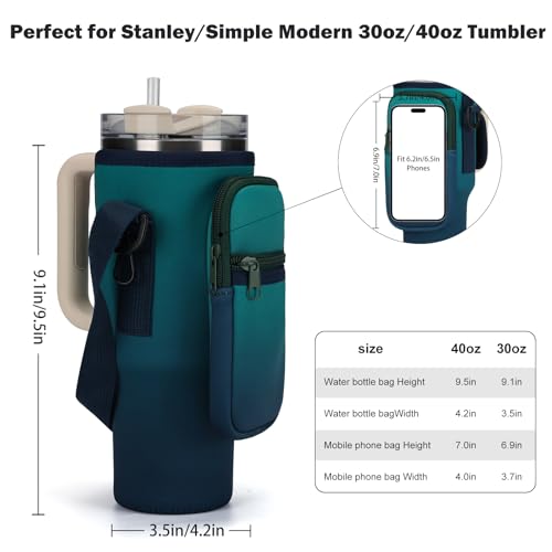 GOEWY Water Bottle Carrier Bag for Stanley Cup 40/30oz with Phone Pockets - color: Indigo, size: 30oz