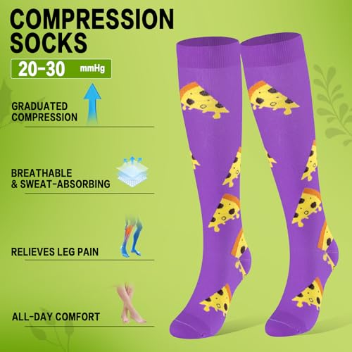 6 Pairs 20-30 mmHg Knee High Compression Socks, Unisex, Running, Travel - color: D-doughnut, size: Large-X-Large