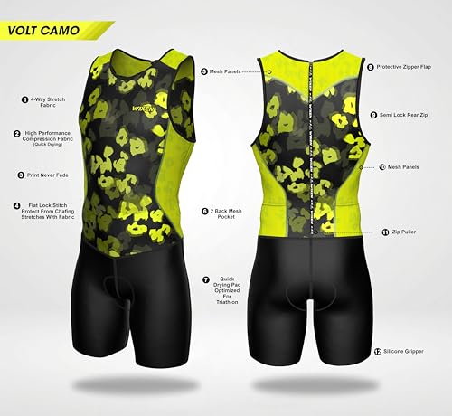 Wixen Men's Performance Triathlon Suit Sleeveless Tri Suit Padded Quick Dry Run Swim Bike - color: Volt Camo, size: Small