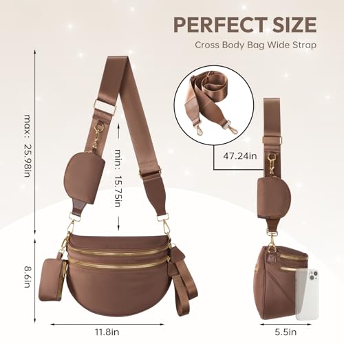Cross Body Bag for Women Bum Bag Checkered Belt Bags Fanny Packs for Girls Travel Purse Fashion Waist Packs Crossbody Nylon Purse Trendy Shoulder Bags for Womens - color: Brown