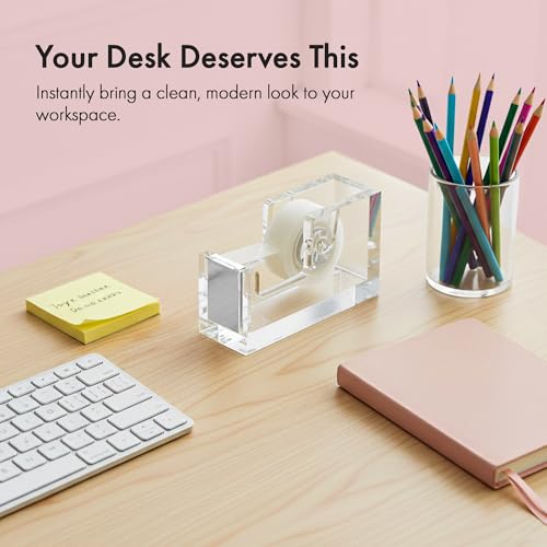 OfficeGoods Acrylic Tape Dispenser, Aesthetic and Compact Design, Silver - color: Silver