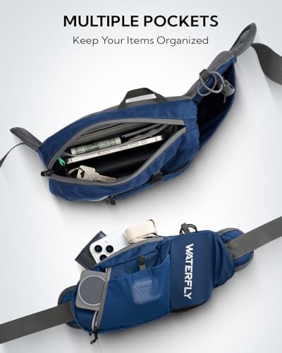 WATERFLY Water Bottle Fanny Pack, Hiking Hydration Belt for Women Men - color: Blue