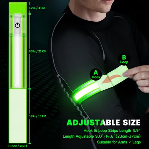 Fokia Kunbio Light Up LED Armband for Running Walking at Night,Reflective Arm Bands for Runners,Rechargeable Jogging Lights,High Visibility Night Running Safety Gear Adjustable Running Women Men Kids - color: Green