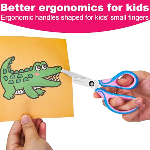 Kids Safety Scissors Ages 5-12 for School, 6" Soft Comfort Grip 3-Pack