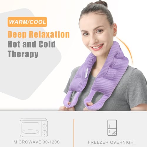 UNCN Long Heating Pad for Neck and Shoulders Back 33 x 5.9inches Microwavable Large Moist Heat Pack Warm Hot Compress Neck Wrap Weighted Bag Massage Reusable Herbal Nature Calming Portable - color: Lavender