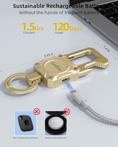 ExtreLife Keychain, Works with Apple Find My, Bottle Opener, Carabiner Car Key Chains with Gps Tracker - color: Gold