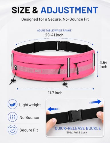 MIER Running Belt for Women & Men, Fanny Pack with Marathon Bib Clip, Pink - color: Pink