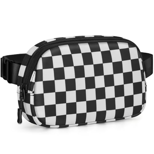 Pritent Fanny Packs for Women Crossbody Belt Bag With Zipper Back Pocket - color: Checkered Black, size: Large