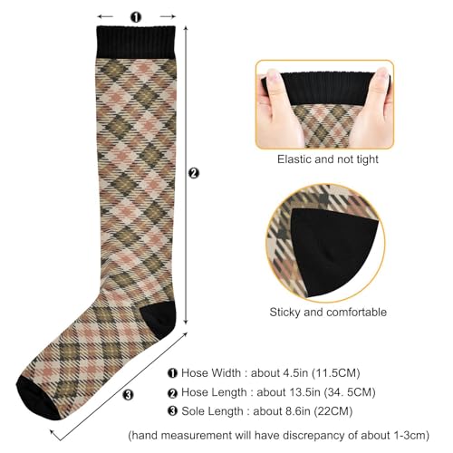 JUNZAN Buffalo Plaid Red Black Knee High Socks Compression Socks for Women Men Kid for Running Sports Nurse - color: Cream Pink Plaid