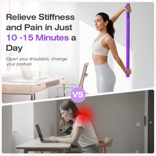 Yoga Stick, Mobility Stick for Stretching, Adjustable Exercise Stick - color: Purple
