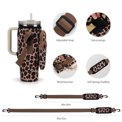 GOEWY Water Bottle Carrier Bag for Stanley Cup 40/30oz with Phone Pockets - color: Leopard, size: 30oz