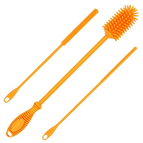 Kitchiny Silicone Bottle Brush 12.5 inch with 2 Straw Cleaners – Orange - color: Orange