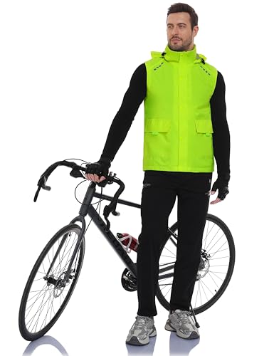 Little Donkey Andy Men's Hooded Cycling Vest - color: Fluorescent Yellow, size: Large