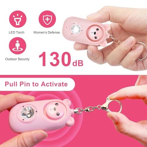 Personal Alarm for Women – 130dB Loud Rechargeable with Led Strobe Light, Self Defense Safety Alarm Keychain for Kids Elderly, Safe Sound Emergency Siren in Danger - color: Pink