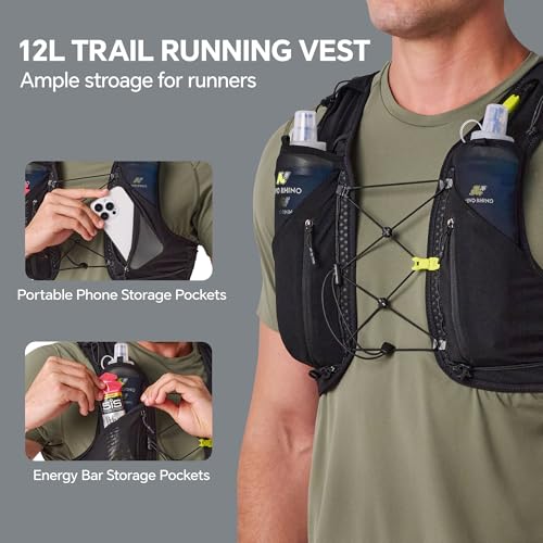 N NEVO RHINO 12L Trail Running Hydration Vest with 2 TPU 500ml Soft Flasks - color: White, size: X-Small