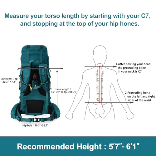 N NEVO RHINO Internal Frame Hiking Backpack 50/60/65/70/80L with Rain Cover - color: 15 Green, size: 65+5L