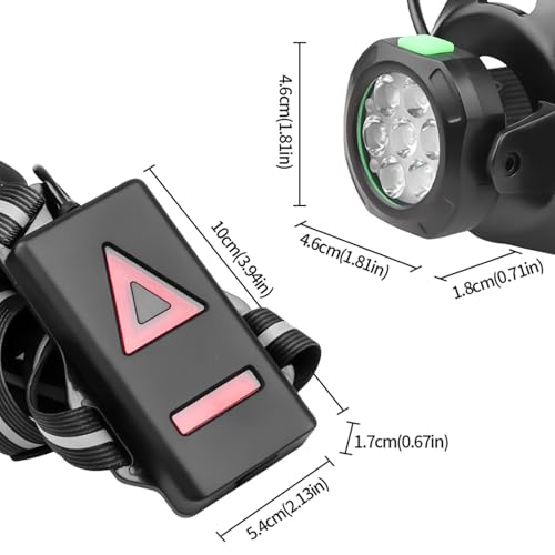 Aoresac LED Chest Front Light, Multi Lamp Red Warning USB Rechargeable Night Running Light Triangle Reflective Strap Back Light for Cyclists, Climbers, and Night Runners (7 Lamp)
