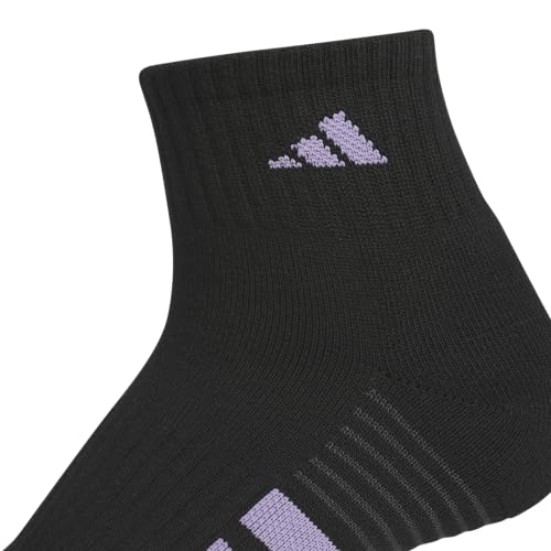 adidas Women's Cushioned Socks 3 Pairs - color: Black/Magic Lilac Purple/Power Pink/4.0/Quarter, size: Medium, style: Quarter