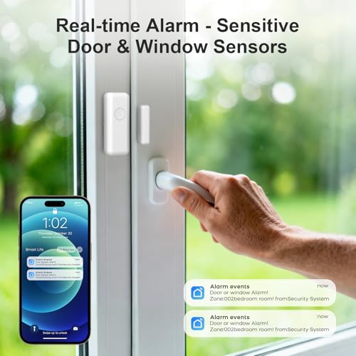 Home Alarm System Wireless with Smart Life/Tuya APP & Remote Control,WiFi+GSM/4G Home Alarm System NO Monthly Fees,Real-Time Alert Long Battery Life for Apartment,Kids Safety,Office - color: Blue & White
