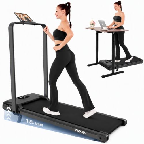 FUNMILY Upgrade Walking Pad Folding Treadmill with 12%/15% Incline & Handle Bar, 3.5HP Foldable Under Desk Compact Treadmills for Home/Office/Gym, 400+lb Capacity, Shock Absorption - color: Best Black