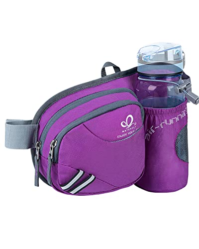 WATERFLY Fanny Pack Waist Bag: Waist Pack for Women Men with Water Bottle Holder Hiking Fanny Pack for Running Walking DogWalking Travel Cycling - color: Purple