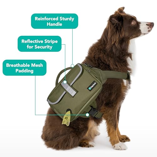 PetAmi Dog Backpack for Medium Large Dogs, Hiking Saddle Bag, Olive Canvas - color: Olive Canvas, size: Large