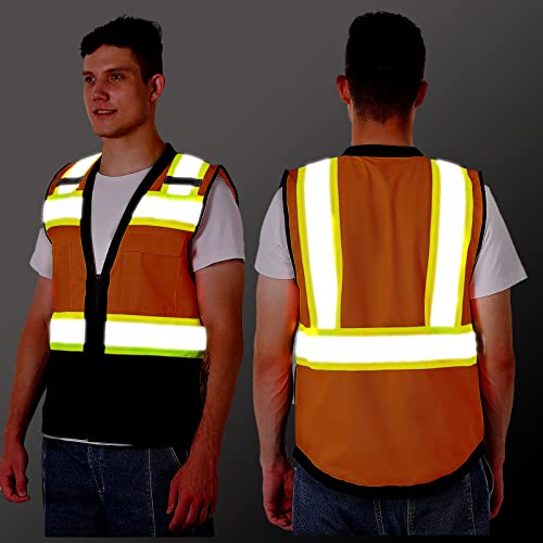 ProtectX High Visibility ANSI Class 2 Safety Vest with 6 Pockets - color: Neon Orange - Solid Fabric 3-pack, size: Medium