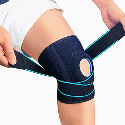 LAVAED Knee Brace with Side Stabilizers for Knee Pain, Adjustable Non Slip Open-Patella Compression Wrap Knee Support with Patella Gel Pads, for Man and Woman Sports Workout Gym Running Basketball - style: Plus Size(22.4"~26.1")