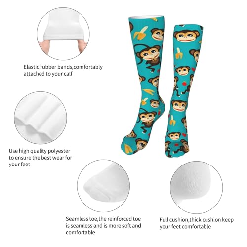 Monkey Love Banana Kids Cozy Knee High Tube Compression Socks Novelty Athletic Long Crew Socks for Child Girls Boys 19.8in