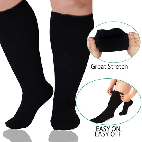 3 Pairs Plus Size Wide Calf 20-30 mmHg Knee High Compression Socks - color: 08-black/Black/Black, size: 4X-Large
