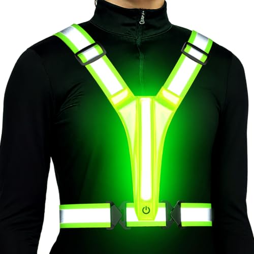 Led Light Up Running Vest Reflective Vest for runners night walking, Rechargeable Reflective Running Vest High Visibility - color: Green