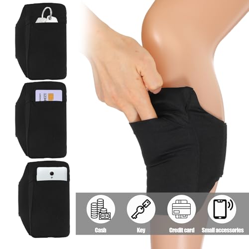 Leg Phone Holder, Cell Phone Leg Straps, Non Slip Ankle Wallet, Adjustable Smartphone Arm Pouch for Women and Men, Sports Armband for Equestrian, Jogger, Running, Workout, Hiking, Motorcycle (Black)