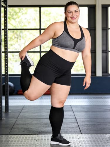 Abodhu Plus Size Compression Socks Open Toe Compression for Women& Men 15-20mmHg Wide Calf Knee High Toeless Compression Sock - color: Black, size: 5X-Large-6X-Large