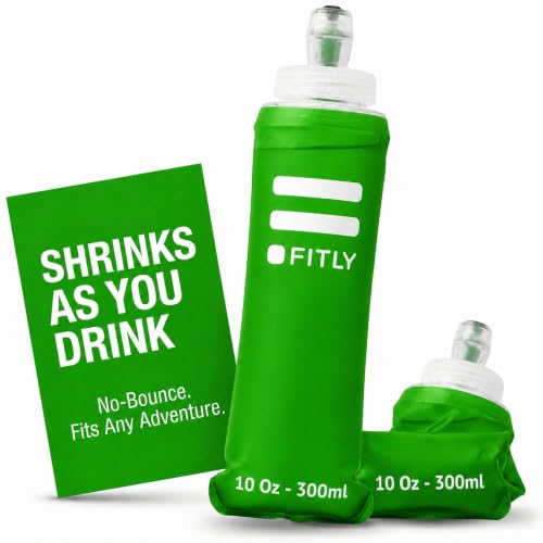 FITLY Soft Flask Running Water Bottle - Collapsible Hydration Flask - color: Forest Green, size: 10 Ounces