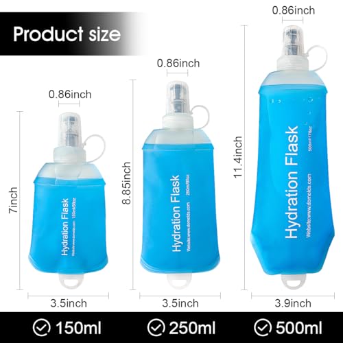 WILDREEDS 250ml Soft Flask, TPU Collapsible Soft Water Bottle for Hydration Pack, Running Vest, Folding Water Bottle for Hiking Cycling Climbing-2Pcs, Blue - color: 2pcs, 250ml Blue