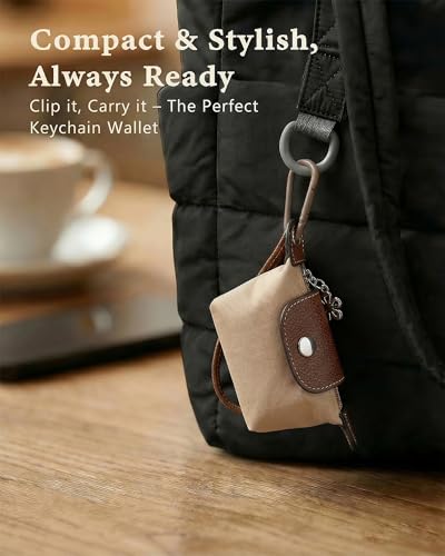 Wuflyover Coin Purse for Women, Mini Nylon Change Purse with Keychain, Small Zip Pouch for Coins, Cash, Cards (brown) - color: brown