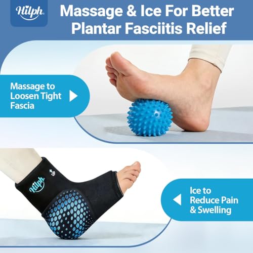 Hilph Ankle Heel Ice Pack Wrap for Plantar Fasciitis with Massage Ball, Full Foot Ice Pack Gel Sock for Hot & Cold Therapy