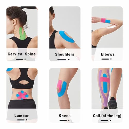 Kinesiology Tape 4 Rolls, Original Cotton Elastic Premium Athletic Tape,16.4 ft Uncut Tape,Hypoallergenic and Waterproof for Muscle Pain Relief and Joint Support - color: Mix