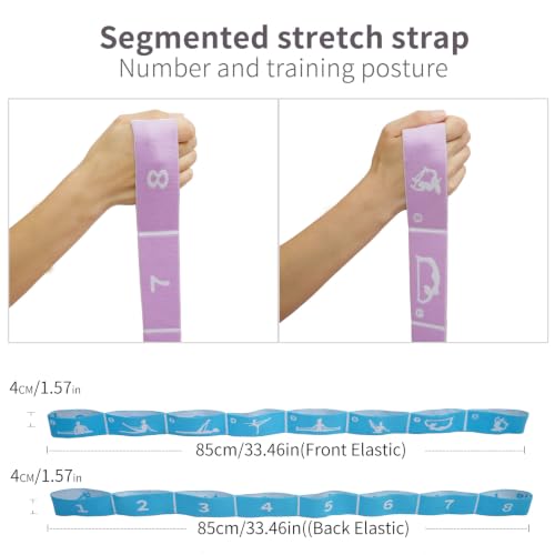 2-Pack Adjustable Kids Dance Stretch Bands - 8-Loop Elastic Bands for Ballet, Latin, Yoga, Gymnastics & Stretching - Flexible, Multi-Section Design for Dance Training & Flexibility - color: Purple+Blue