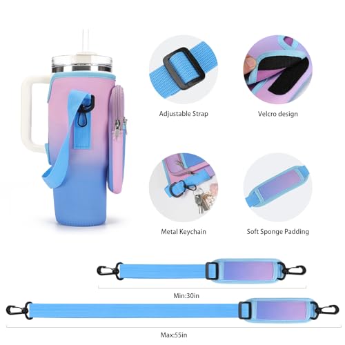 GOEWY Water Bottle Carrier Bag for Stanley Cup 40/30oz with Phone Pockets - color: Red Blue Gradient, size: 30oz
