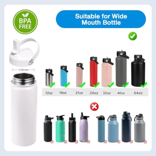 2 Pack Straw lid for Hydroflask Wide Mouth Water bottle,Flex Straw Lid compatible with Hydro Flask 12 16 18 20 32 40 64 oz,Sports Straw Cap Flip Top Lid Water Bottle Lid Accessories - color: White 2