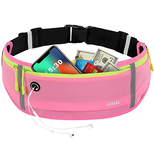 USHAKE Slim Running Belt, Bounce Free Fanny Pack Phone Holder - color: Pink