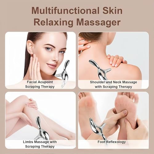 Ergonomic Deep Tissue Massage Tool, Metal Trigger Point Gua Sha Scraper for Full Body Myofascial Release, FSA Eligible Acupressure Thumb Saver Tool for Neck, Back & Muscle Knot Relief