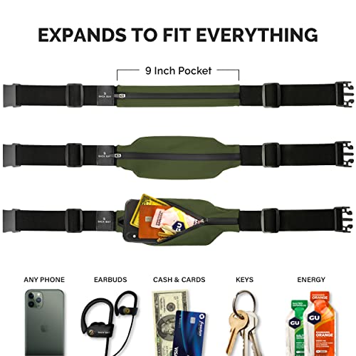 No-Bounce Slim & Secure Running Belt, Fits ALL Phones, Keys, Cards, Gels - color: 5. Army Green