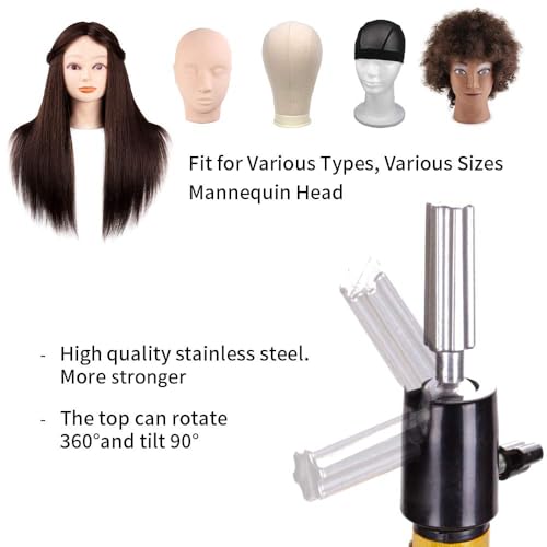 ZQIAN BEAUTY Heavy-duty Wig Stand Tripod, 55 Inch Metal Mannequin Head Stand Tripod For Hairdressing Training Head, Adjustable Wig Head Stand with Tool Tray (Golden, Mannequin Head Not Included) - color: Golden, size: 55 Inch