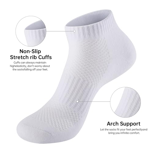 Womens Cotton Ankel Socks, Athletic Performance Running Moisture Wicking Breathable socks - color: 6 Pairs White, size: Large-X-Large